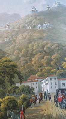 Carrozze e portantine da e per il Sacro Monte (F. Lose, Madonna del M. presso Varese, 1820)